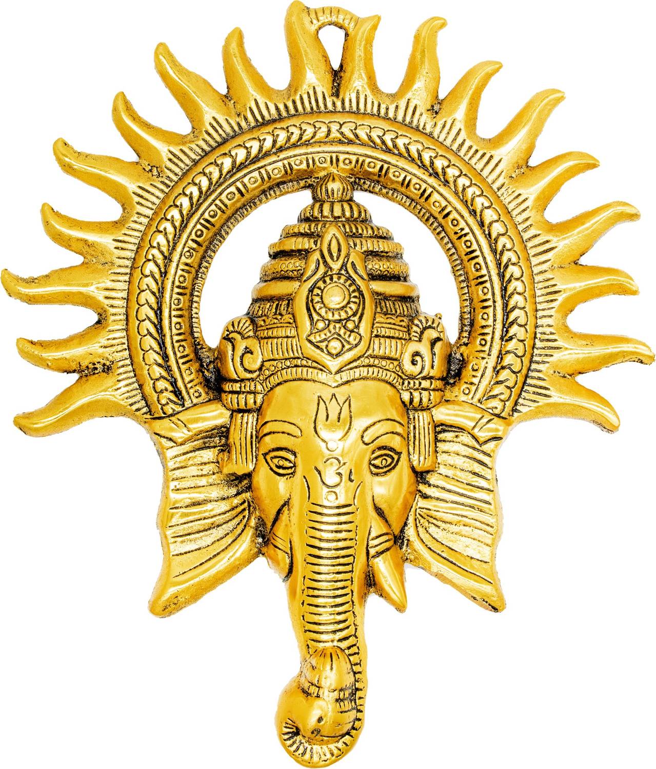Ashamohar Surya Ganesh with Chakra Beautiful Wall hanging Idol for Wall Figurine for Home and Office Wall Hanging Showpiece Gift for It is a perfect gift for Diwali , wedding , house warming , Anniversary or festive occasions ,It can be a Memorable Return Gift .Corporate, Wedding and Return Gifts Decorative Showpiece - 23 cm