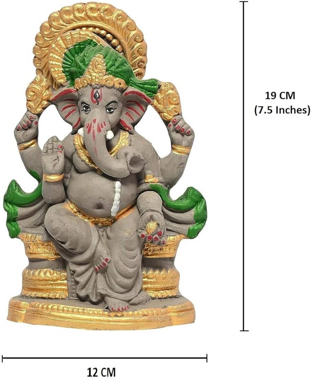 SOMUDEE Ecofriendly Clay Ganesha Murti For Ganesh Chauth Size 8 Inch Decorative Showpiece  -  19 cm