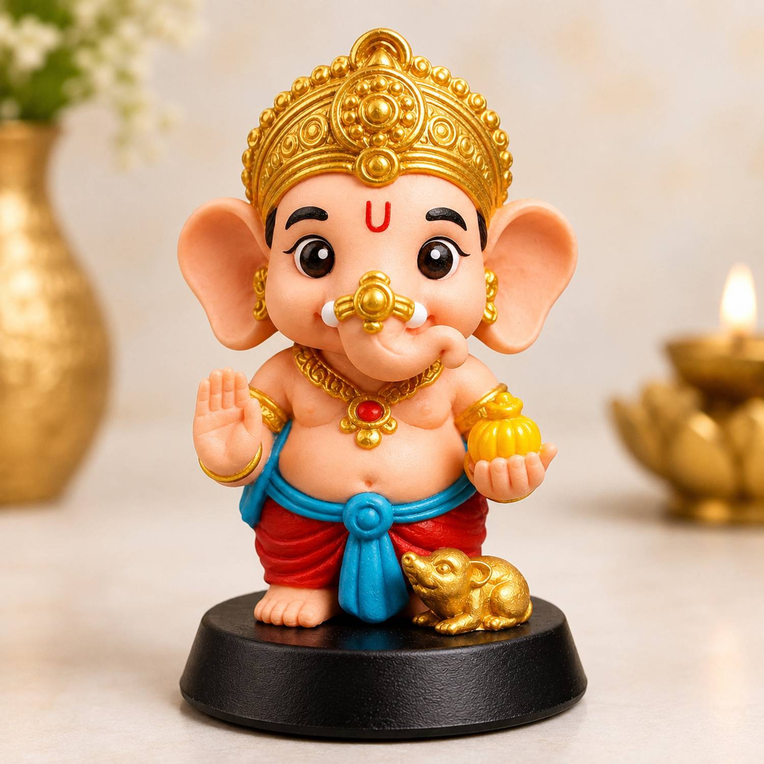 The Happy Station Cute Ganesh Ji Idol for Car Dashboard Home Temple Decor Gift Showpiece 10cm Decorative Showpiece - 10.6 cm