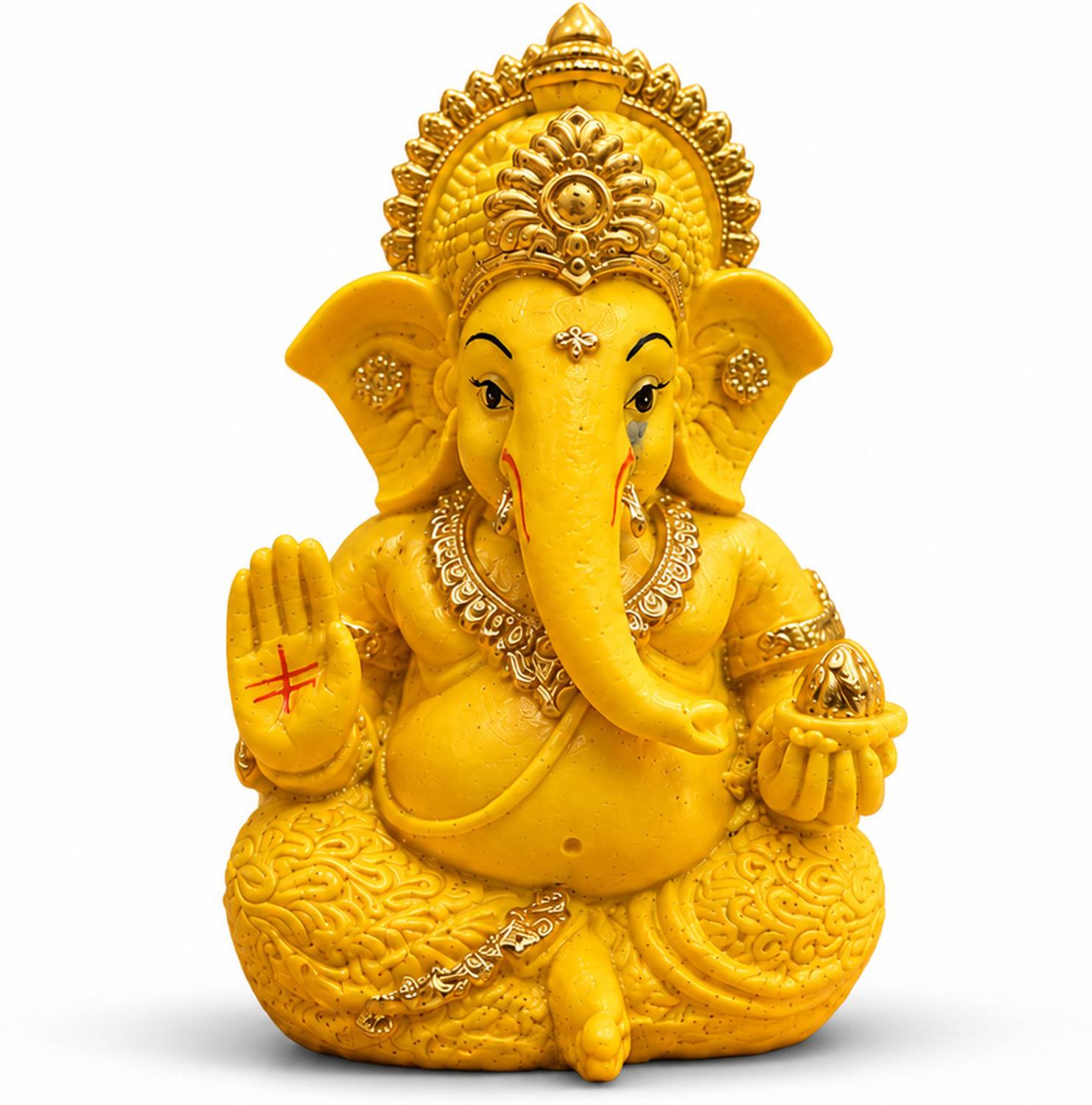 BELLAKUSH HUB Yellow Polyresin Lord Ganesha Statue for Car Dashboard & Home Pooja Decorative Showpiece - 9 cm