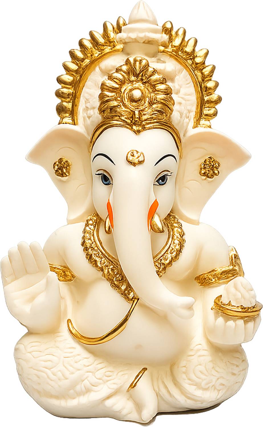 hari darshan Divya Murti White & Gold Ganesh Idol with Blessing Hand, Ganesha Murti Decorative Showpiece - 8.5 cm