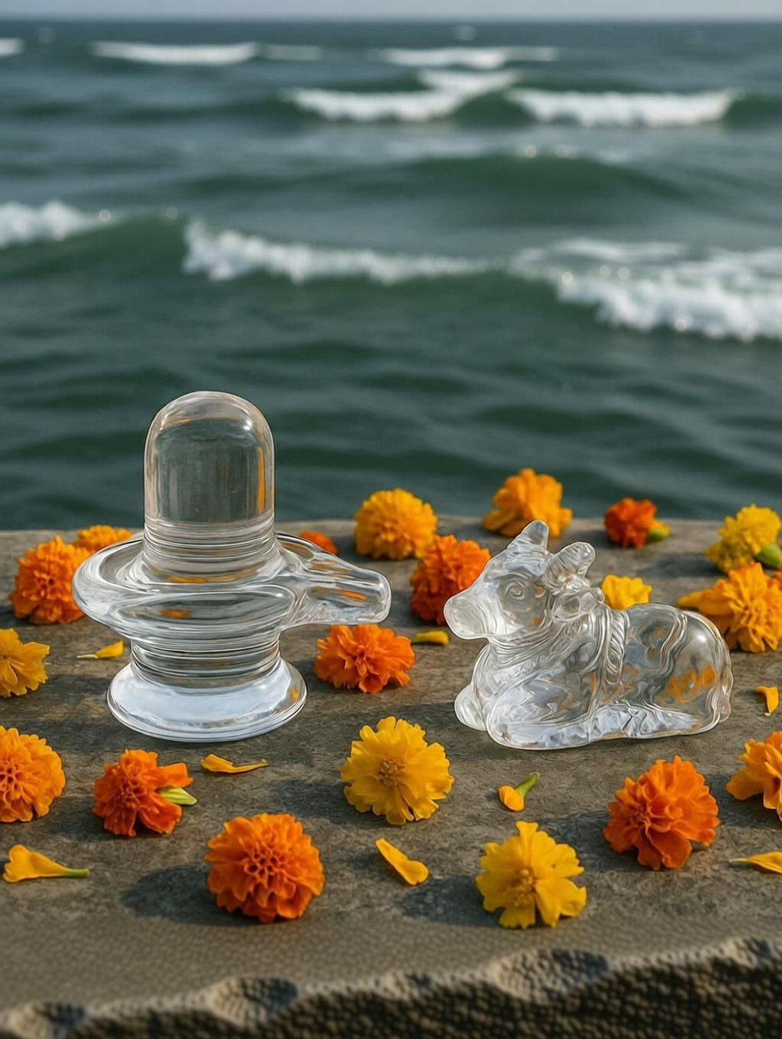 Image of Neash Enterprises Natural Crystal Sphatik Shivling with Nandi for Puja,Home Decor, Car Dashboard Decorative Showpiece - 5 cm