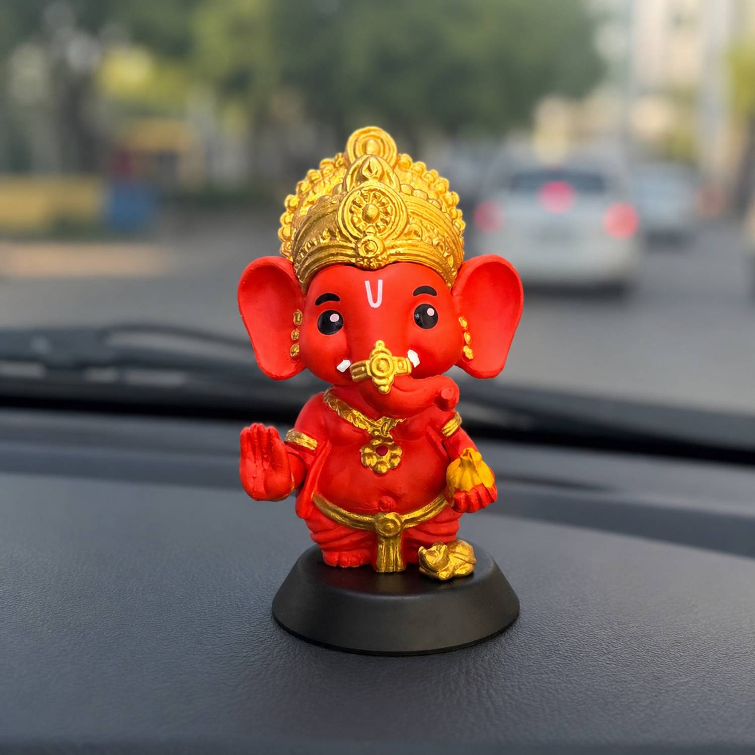 NIKUARA Lord Ganesha Idol Red Decorative Showpiece for Car Dashboard, Home, Office Decorative Showpiece - 9.5 cm