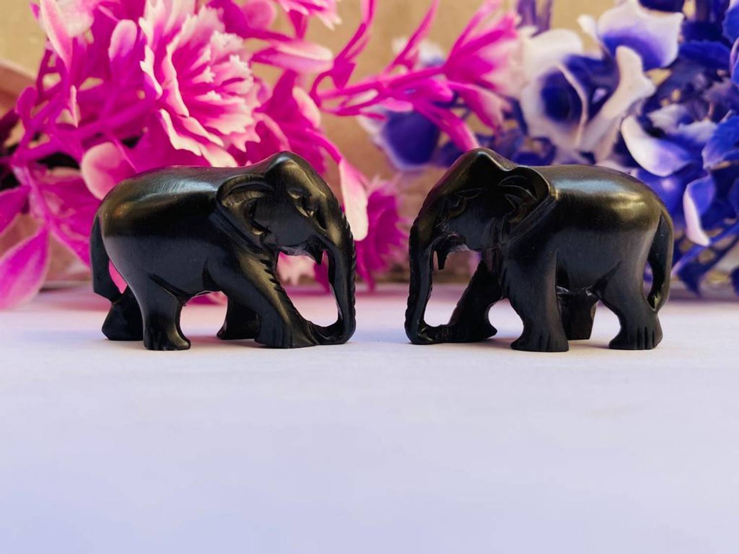 ANAWARIYAS Black ebony wood Trunk down elephant Decorative Showpiece  -  2.54 cm