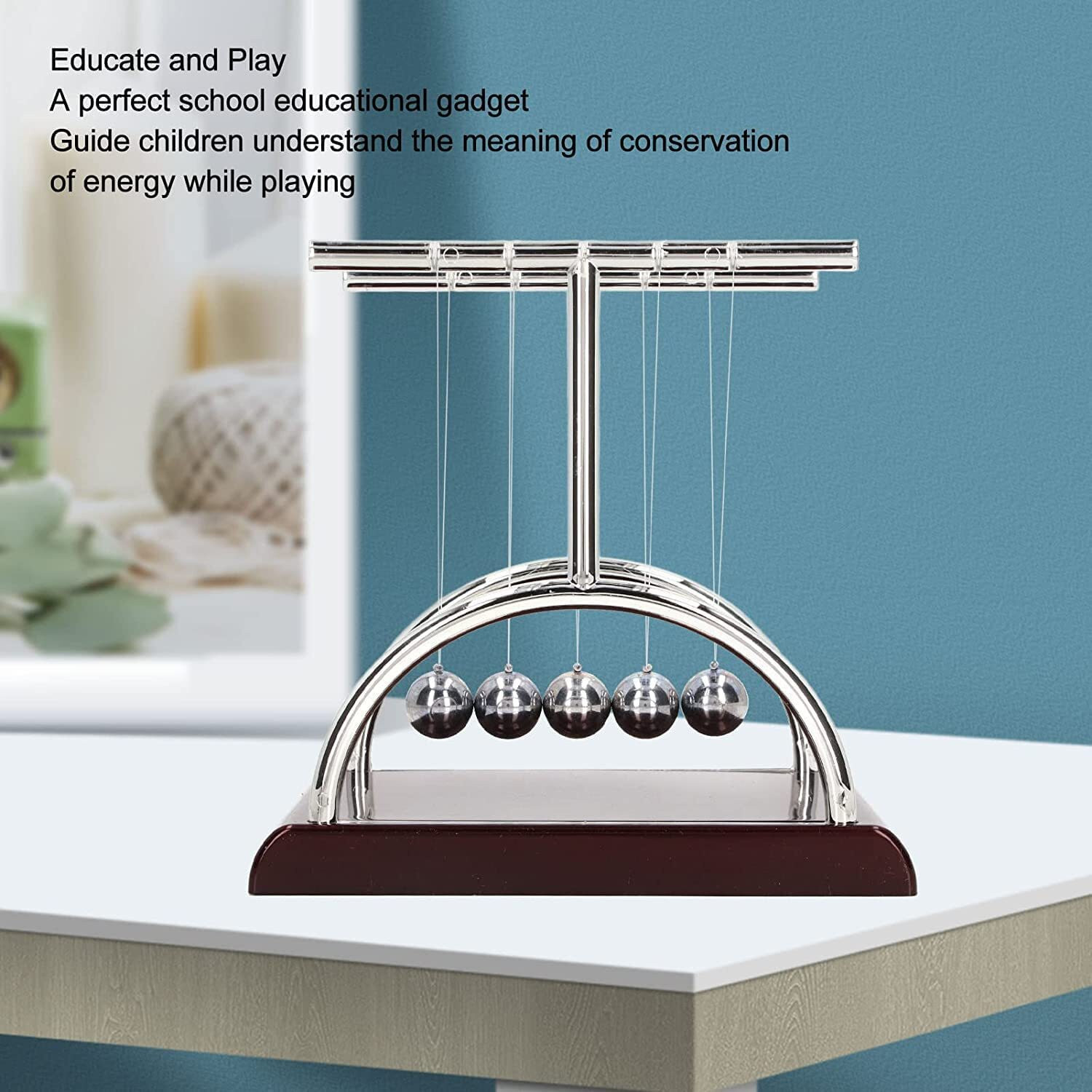 Image of NESTIC T-Shape Newton's Cradle Demonstrate Newton's Laws with Swinging Balls Decorative Showpiece - 9.3 cm