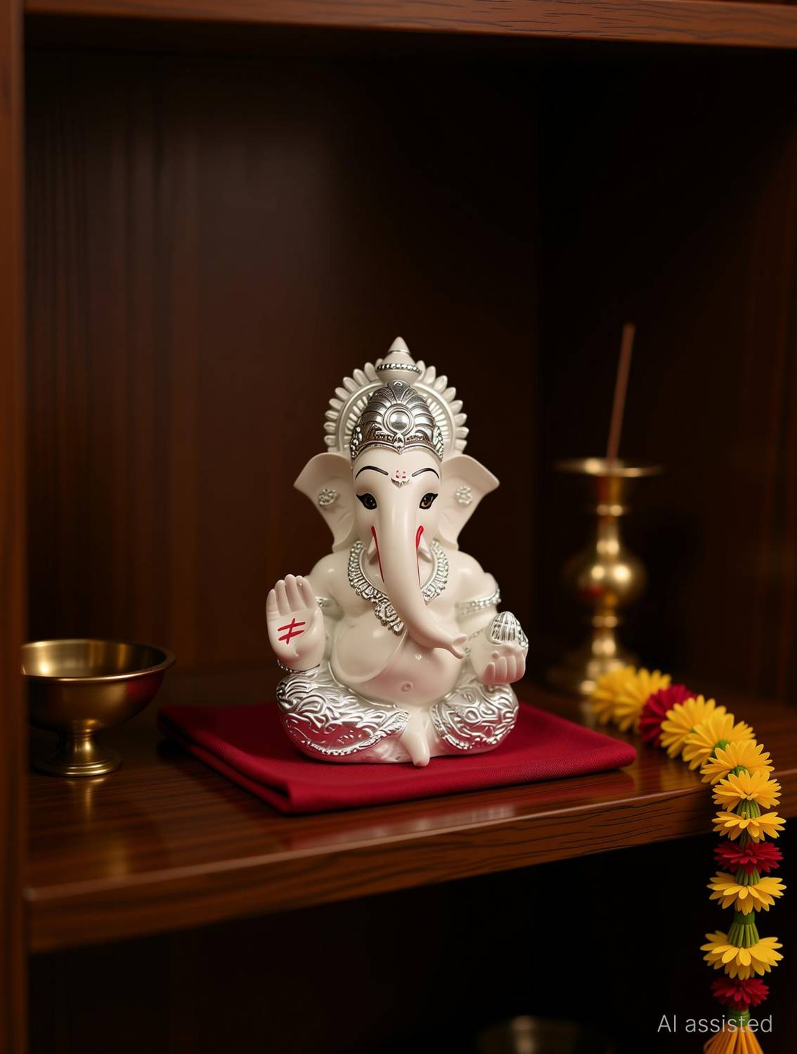Dhruvcart White Silver Resin Ganesha Idol 3.5 Inch Decorative Showpiece  -  10 cm