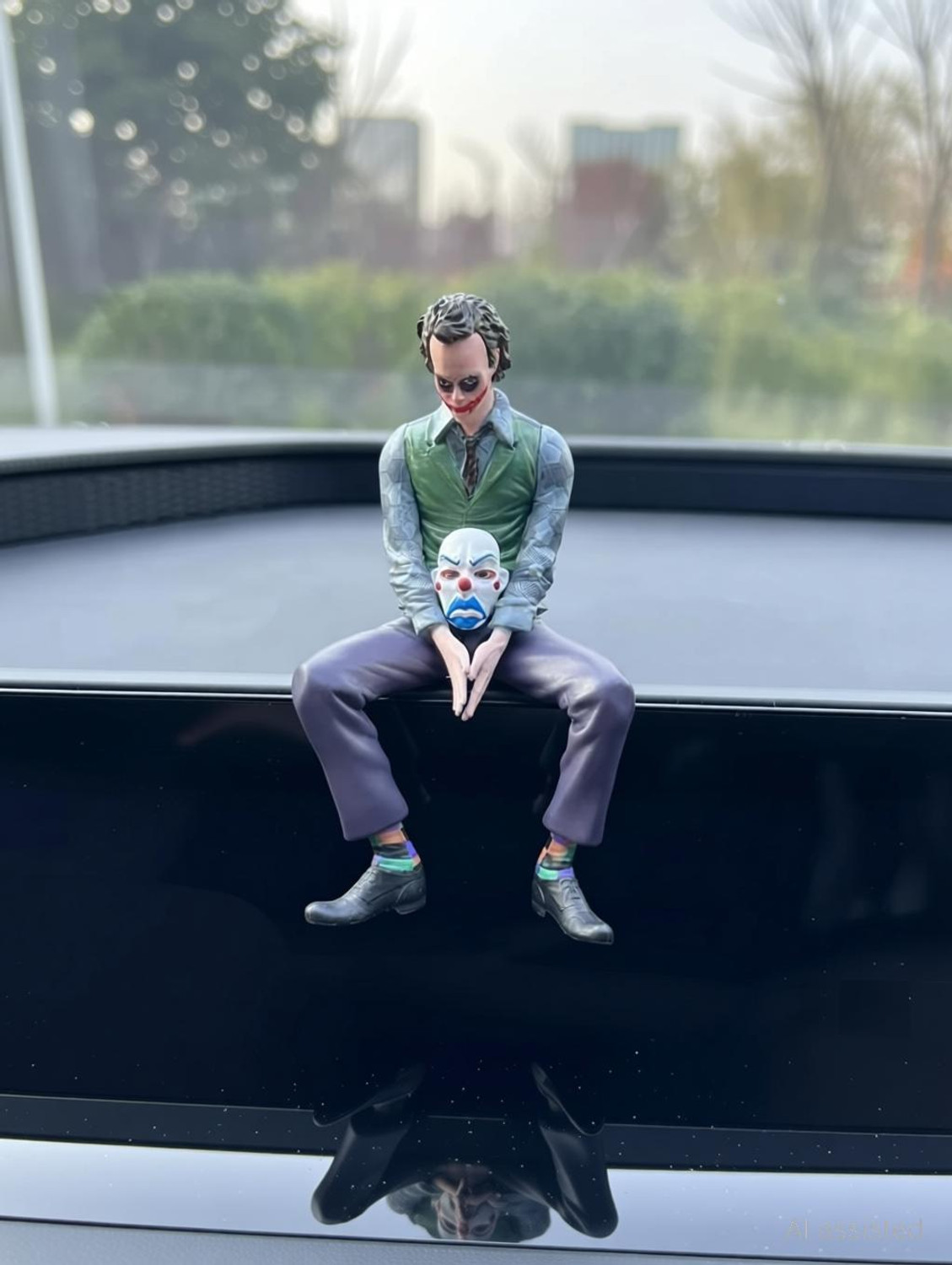 Image of AutoBizarre 10cm Small Joker Action Figure with Mask & Sitting pose for Table, Car Dashboard Decorative Showpiece - 10 cm