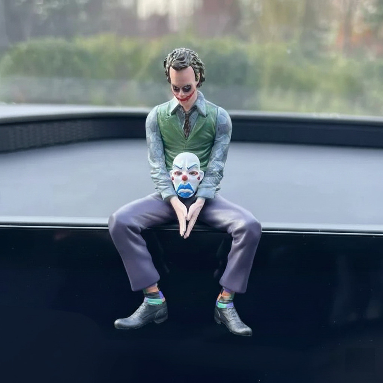 Image of AutoBizarre 10cm Small Joker Action Figure with Mask & Sitting pose for Table, Car Dashboard Decorative Showpiece - 10 cm