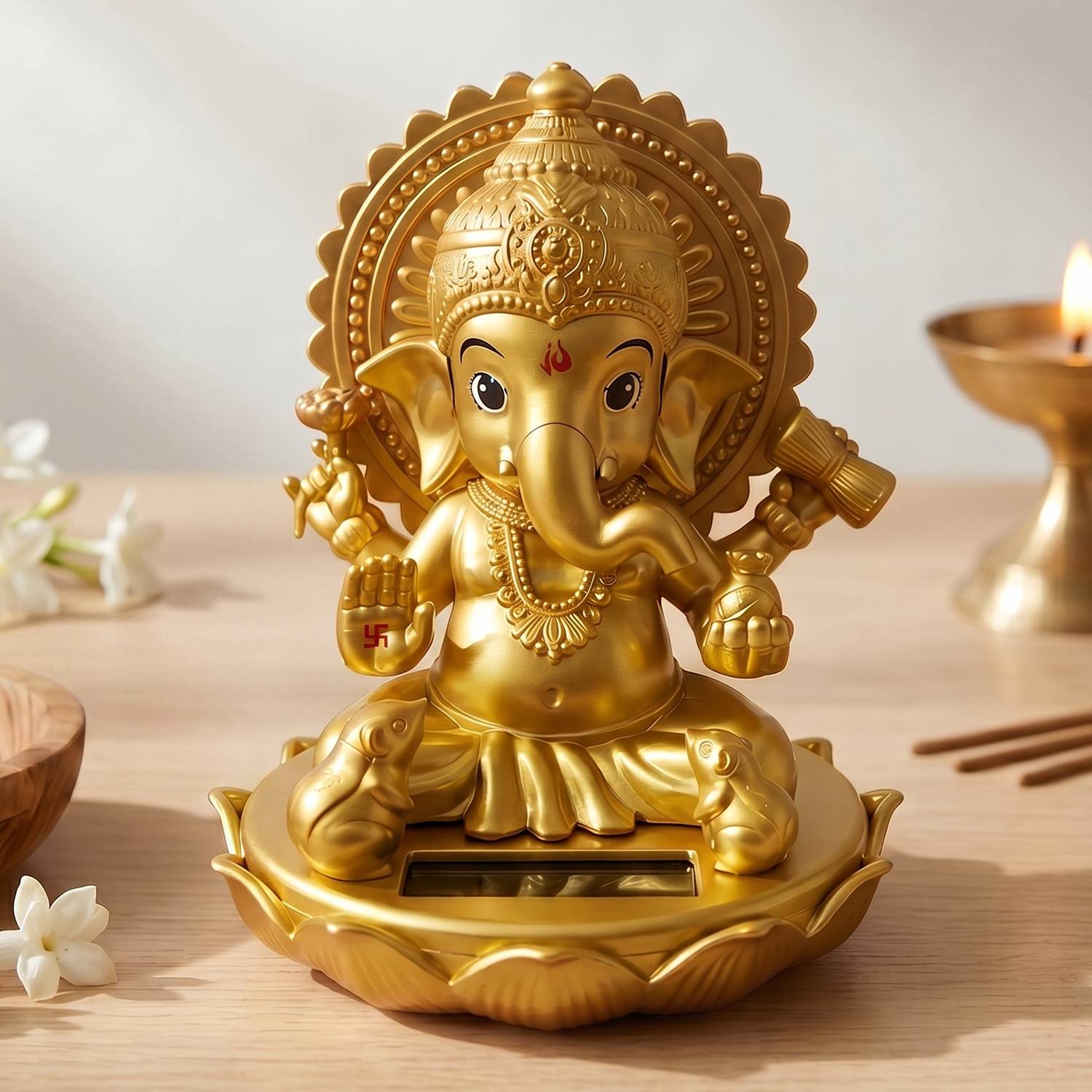 Elegant Lifestyle Solar Moving Lord Ganesha Idol Statue Ganpati Murti for Car GoodLuck Office Home Decorative Showpiece - 11 cm