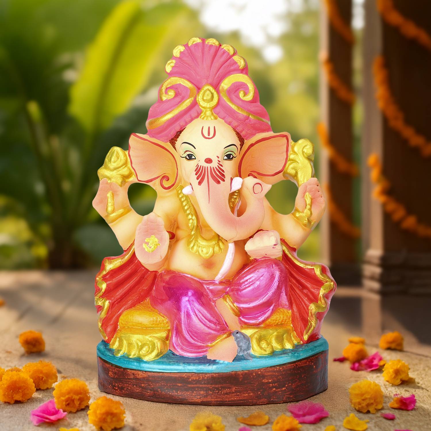 Cycle Pure 8 inch Eco friendly Ganesh Idol for Ganesh Chaturthi with Agarbatti & Patka Decorative Showpiece - 20 cm