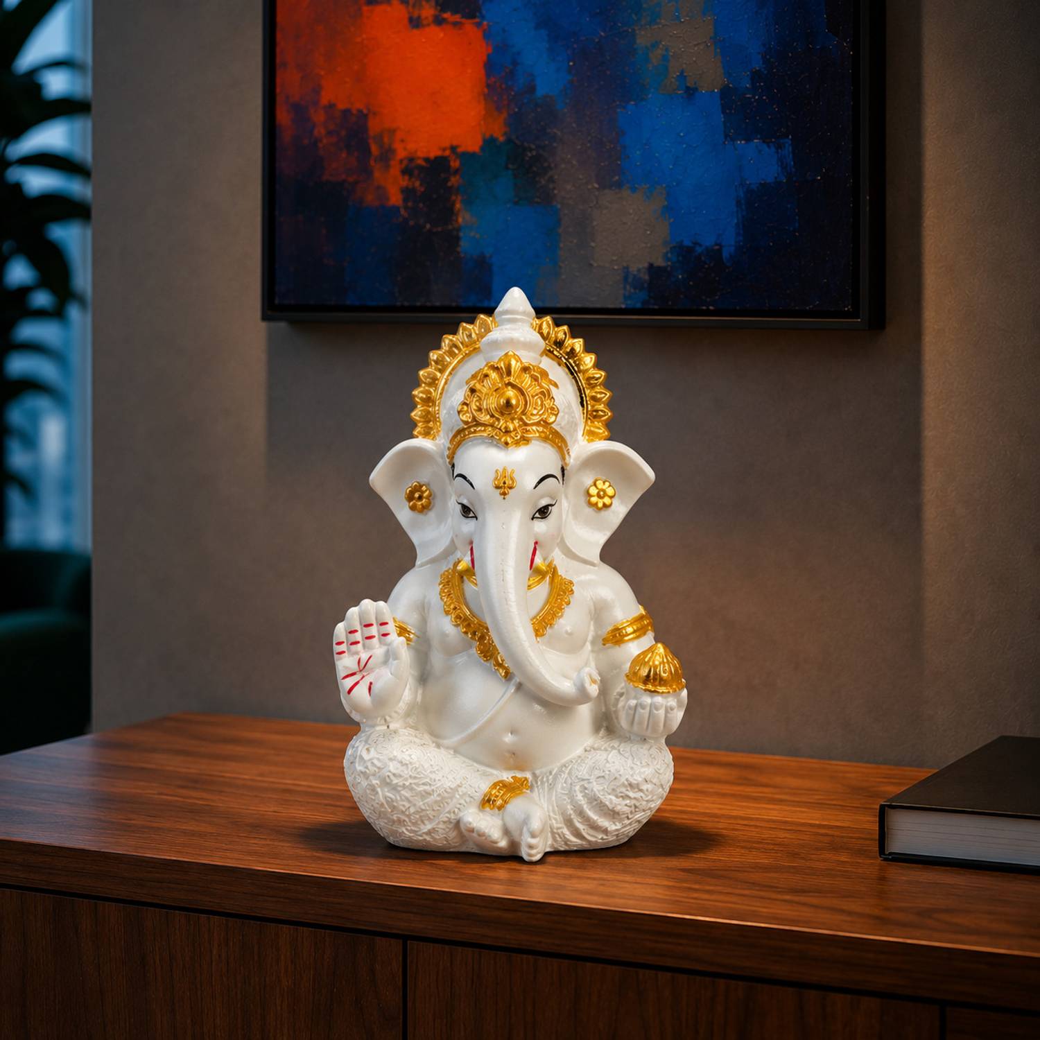 Tendyzonal Ganesha Car Dashboard Idol | White Ganesh Ji Murti | Home Temple, Office & Gift Decorative Showpiece  -  9 cm