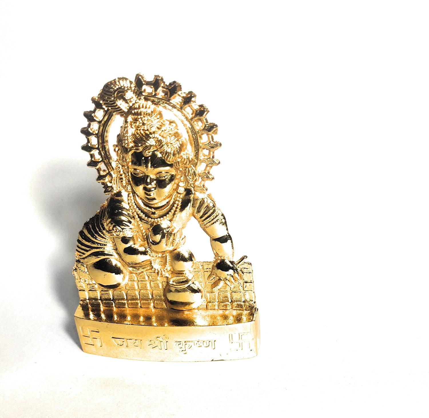 amishi blissful decor Handicraft Metal Krishna Laddu Gopal Auspicious Indian Art Statues Idol For Car Dashboard Mandir Pooja Murti Temple Puja Home Decor Office Showpiece Decorative Showpiece  -  12 cm