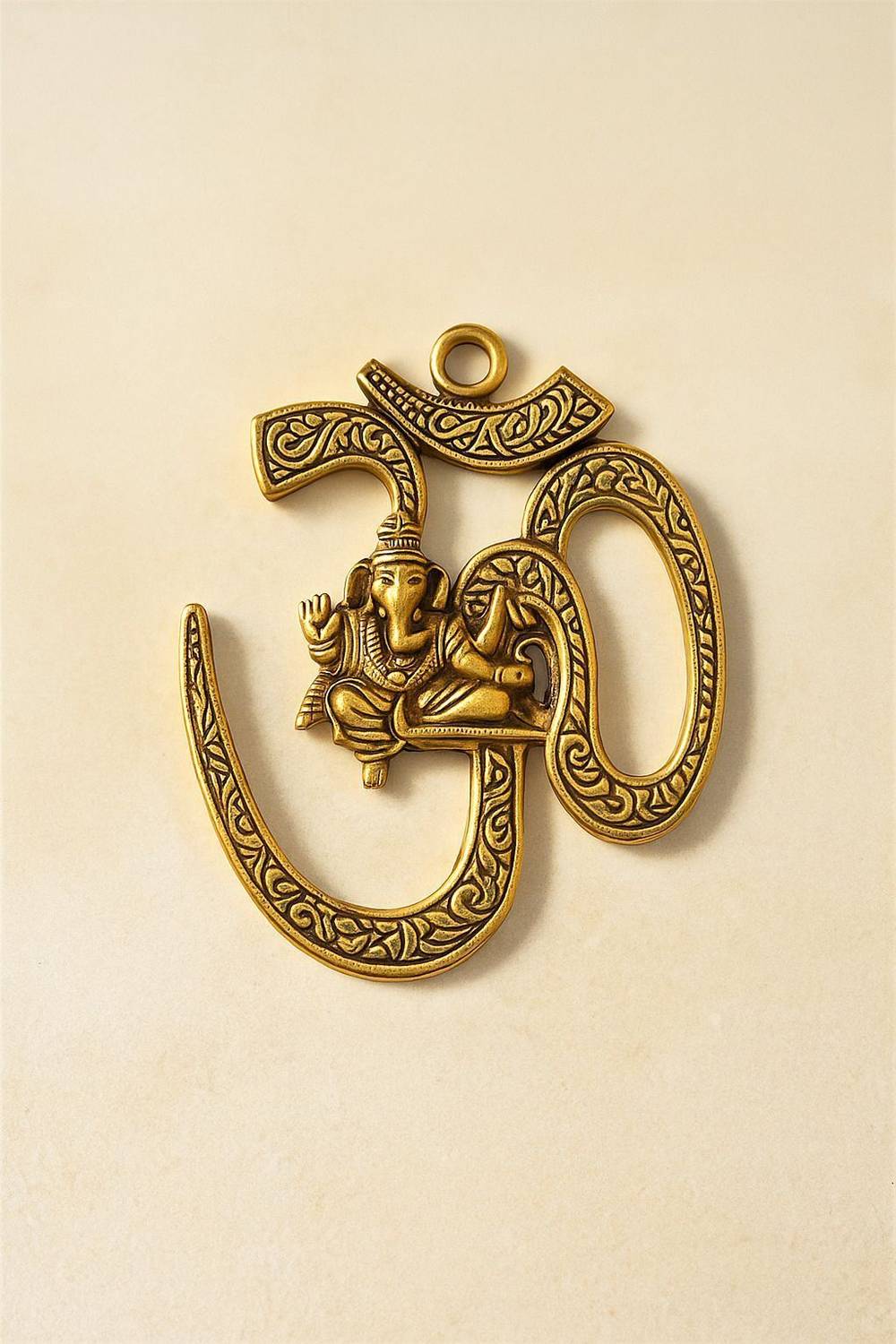 ArteVatika Wall Hanging OM Ganesh Decorative Showpiece for Success, Wealth Decorative Showpiece - 10 cm