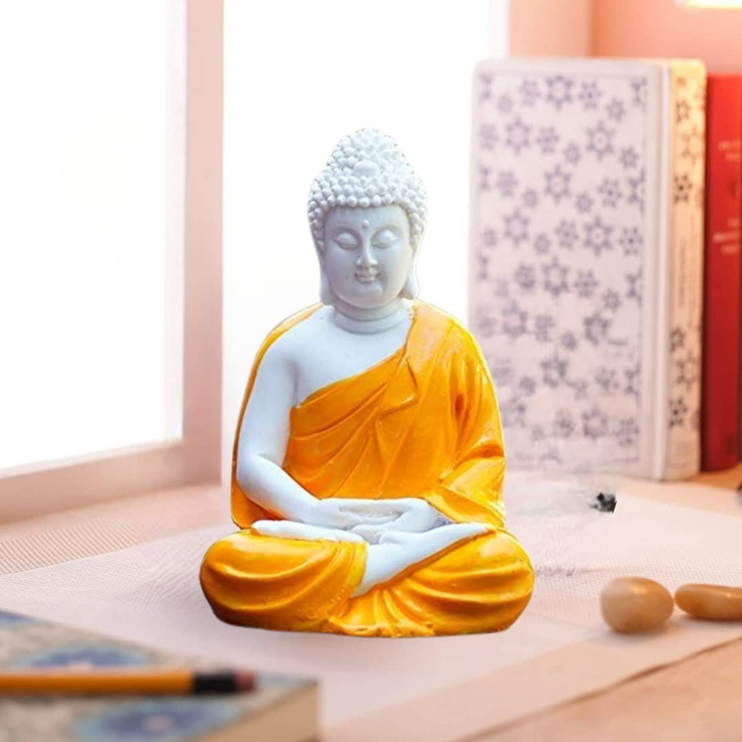 Image of Mag Creation MAGIC CREATION Lord White Buddha Idol 5 Inch | Polyresin Statue for Home Decor Decorative Showpiece - 12 cm