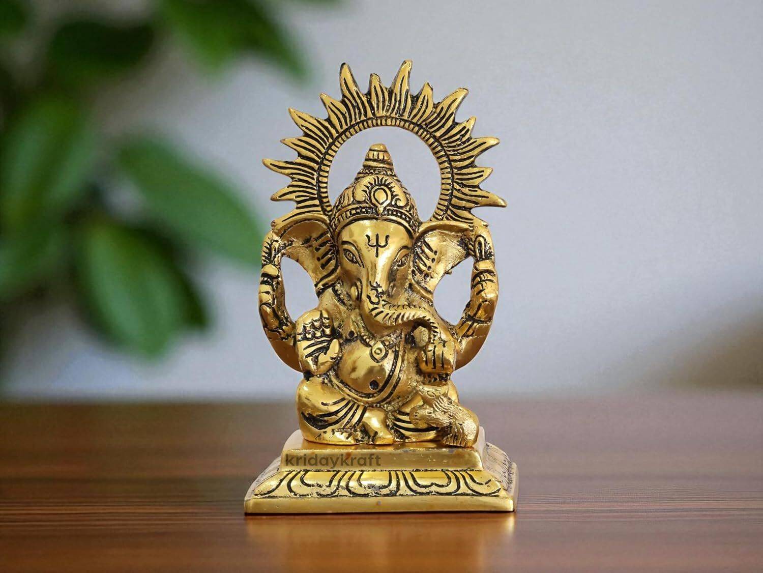 DreamKraft Golden Metal Lord Ganesha Idol for Pooja, Home Temple, Car Dashboard Decorative Showpiece - 15 cm