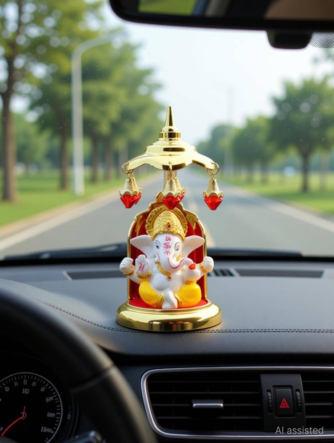 TAG ON Lord Ganesha Ganpati Golden Finish Showpiece idol for Car Dashboard Decorative Showpiece - 15 cm