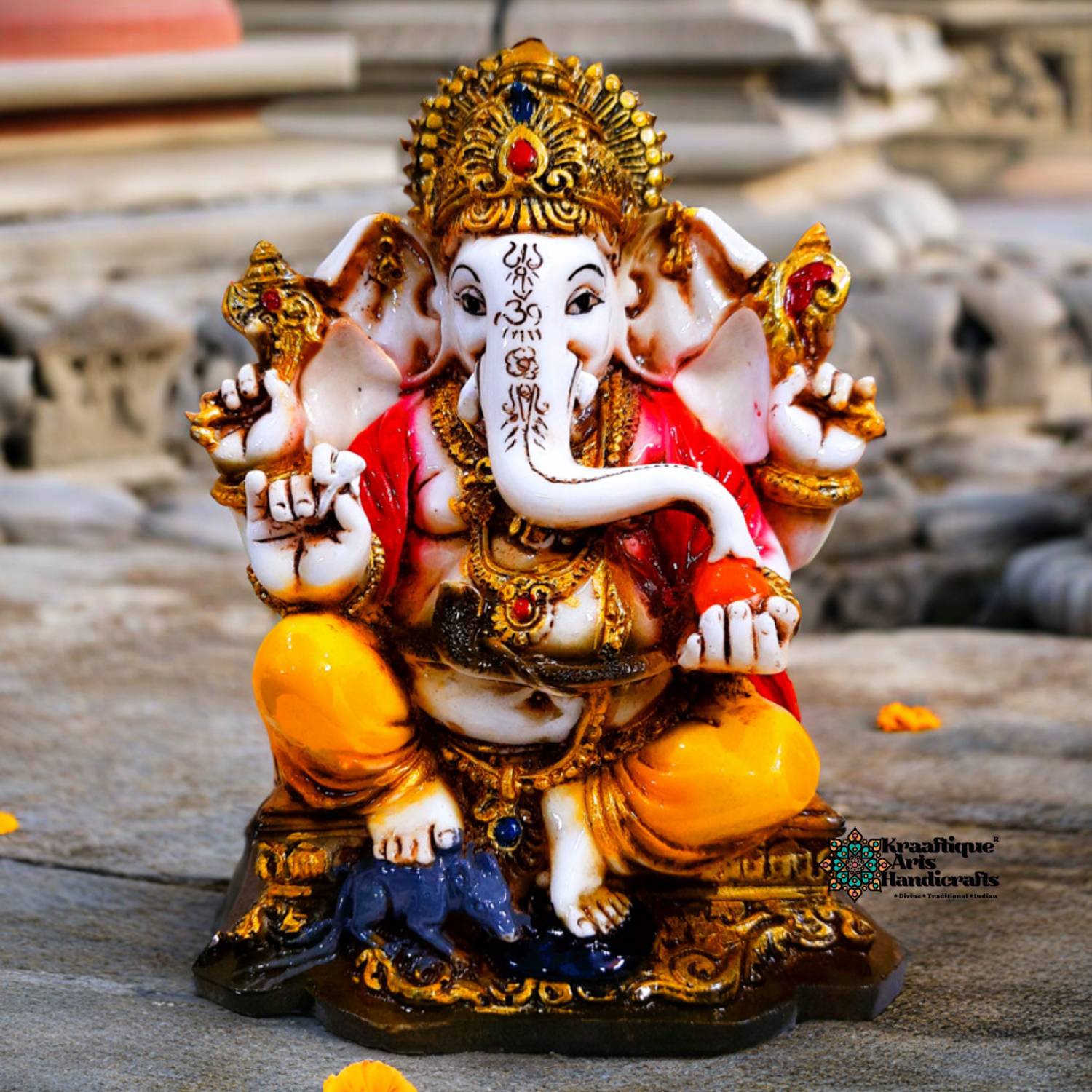 KRAAFTIQUE ARTS Lord Ganesha Idol Ganpati/Ganesh Statue Spiritual Puja Decorative Showpiece - 18 cm