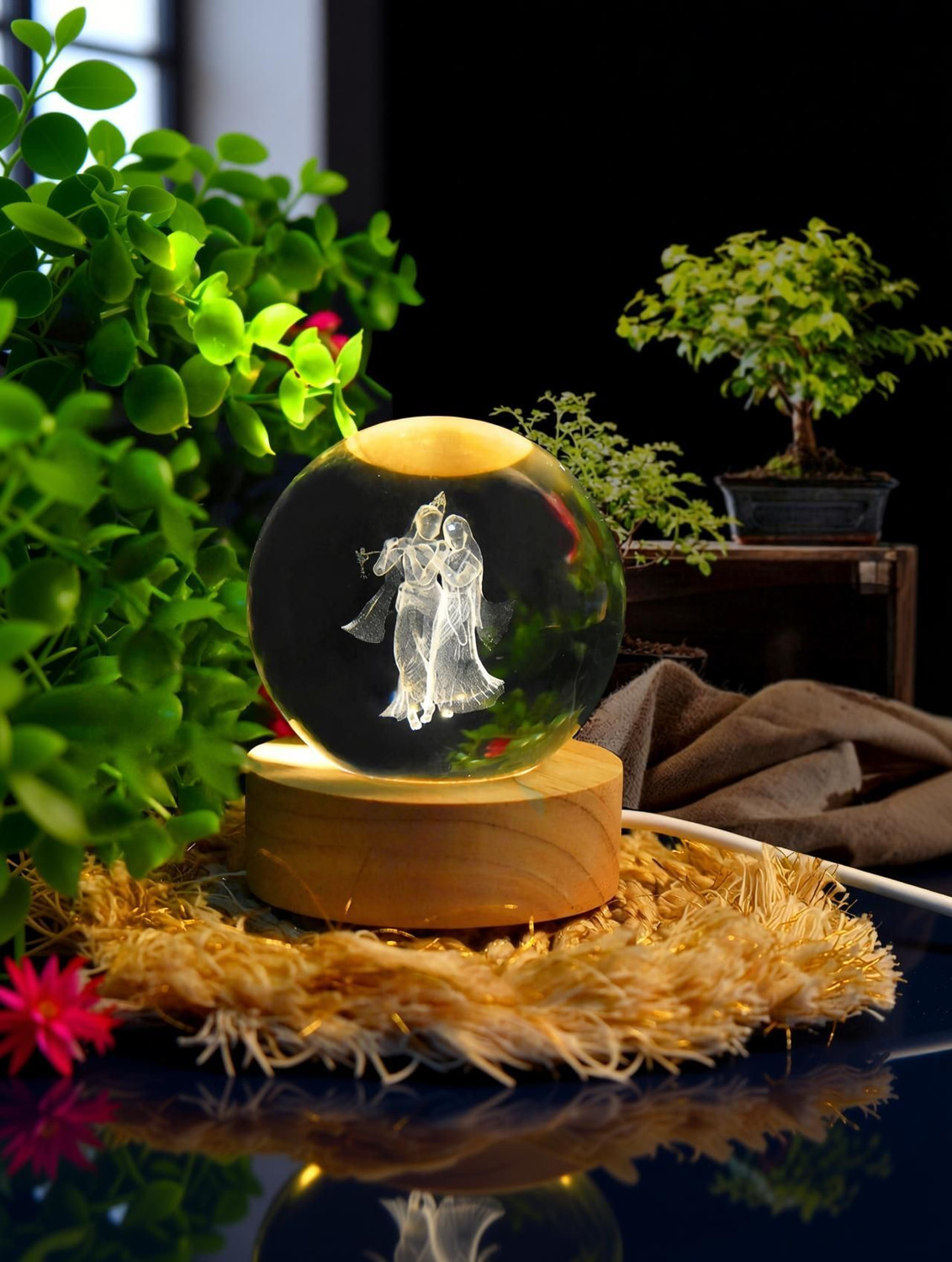 Image of DHRUTI ENTERPRISE 3D RADHA KRISHNA CRYSTAL BALL Decorative Showpiece - 6 cm
