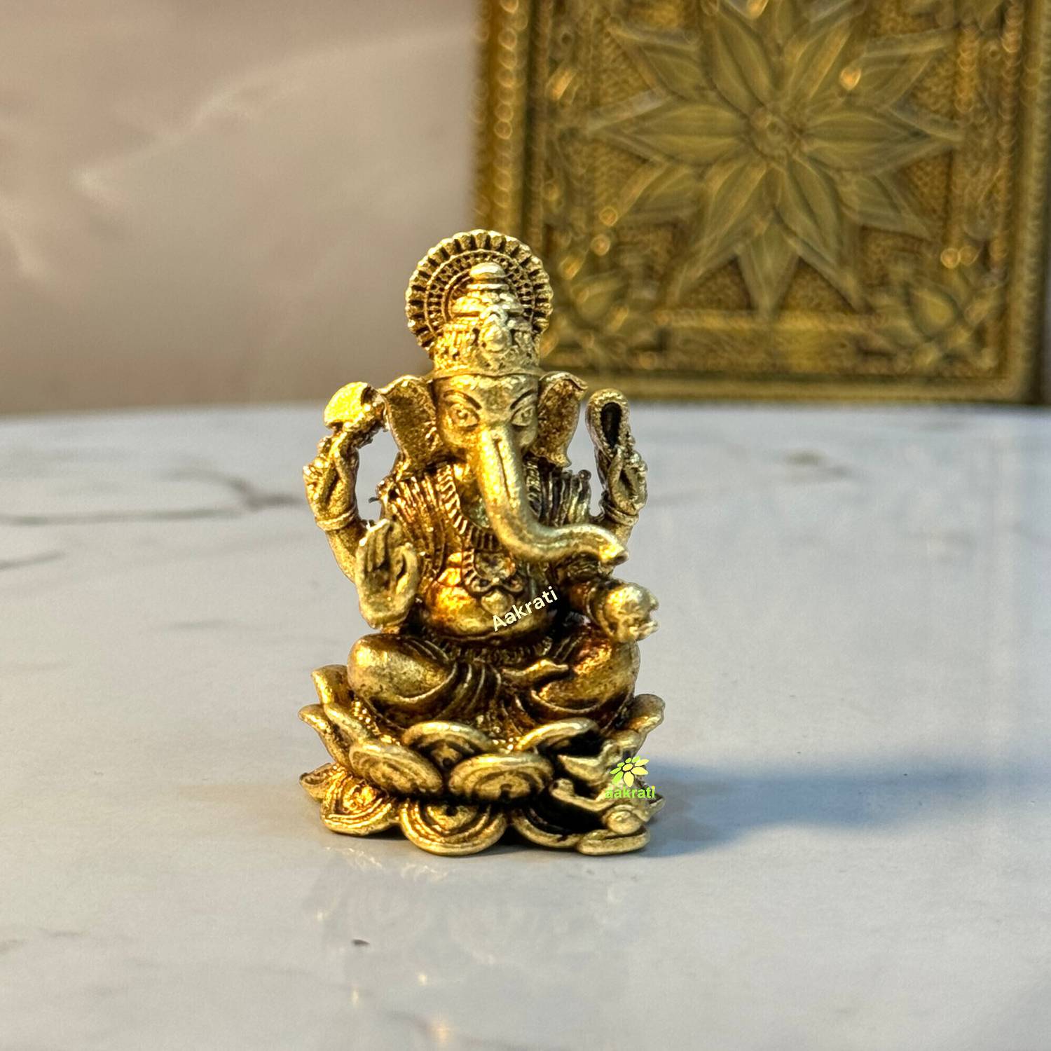 Aakrati Lord Ganesh Brass Statue Made By Aakrati| Brass Décor| Ganesh Idol Decorative Showpiece - 3.81 cm