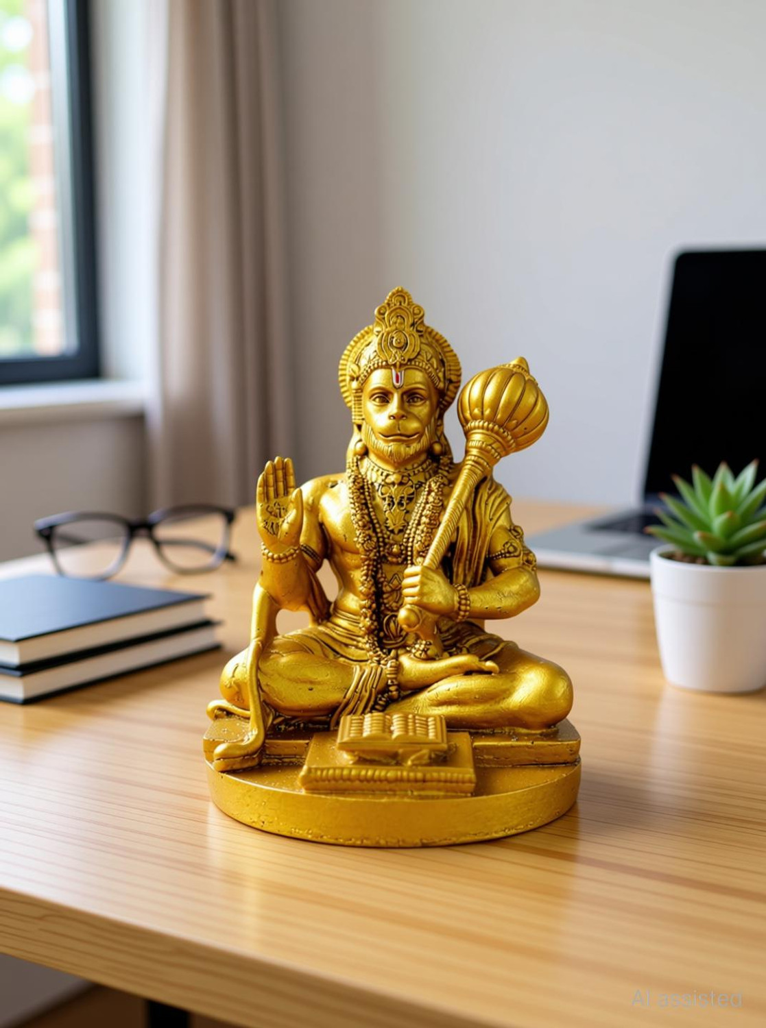 Image of HOMESTA Hanuman Ji Idol with Gada Sitting Pose Statue for Home Office &Temple Decorative Showpiece - 9 cm