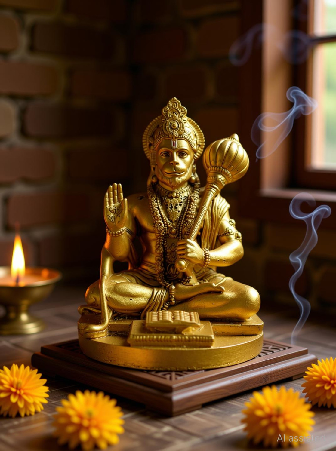 Image of HOMESTA Hanuman Ji Idol with Gada Sitting Pose Statue for Home Office &Temple Decorative Showpiece - 9 cm