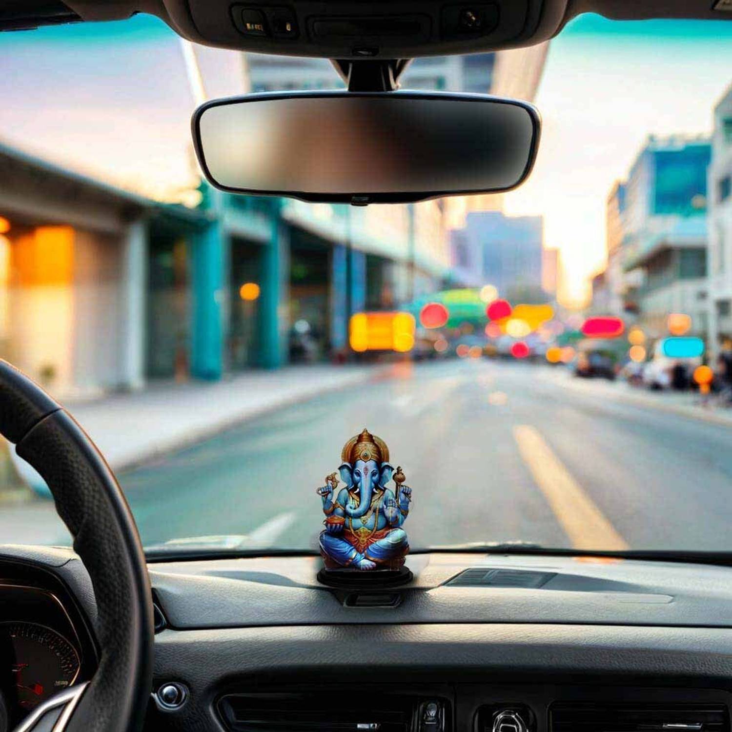 Adhvik Mdf Cutout Ganpati/ganesha/vighanharta Wooden Sticker Statue Car Dashboard Stand Decorative Showpiece  -  10 cm