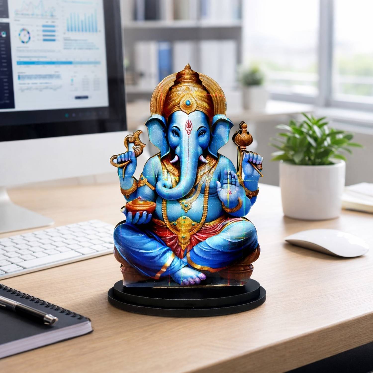 Divaura Wooden MDF Sitting Ganesh Idol for Home, Office & Car Use Decorative Showpiece - 10 cm