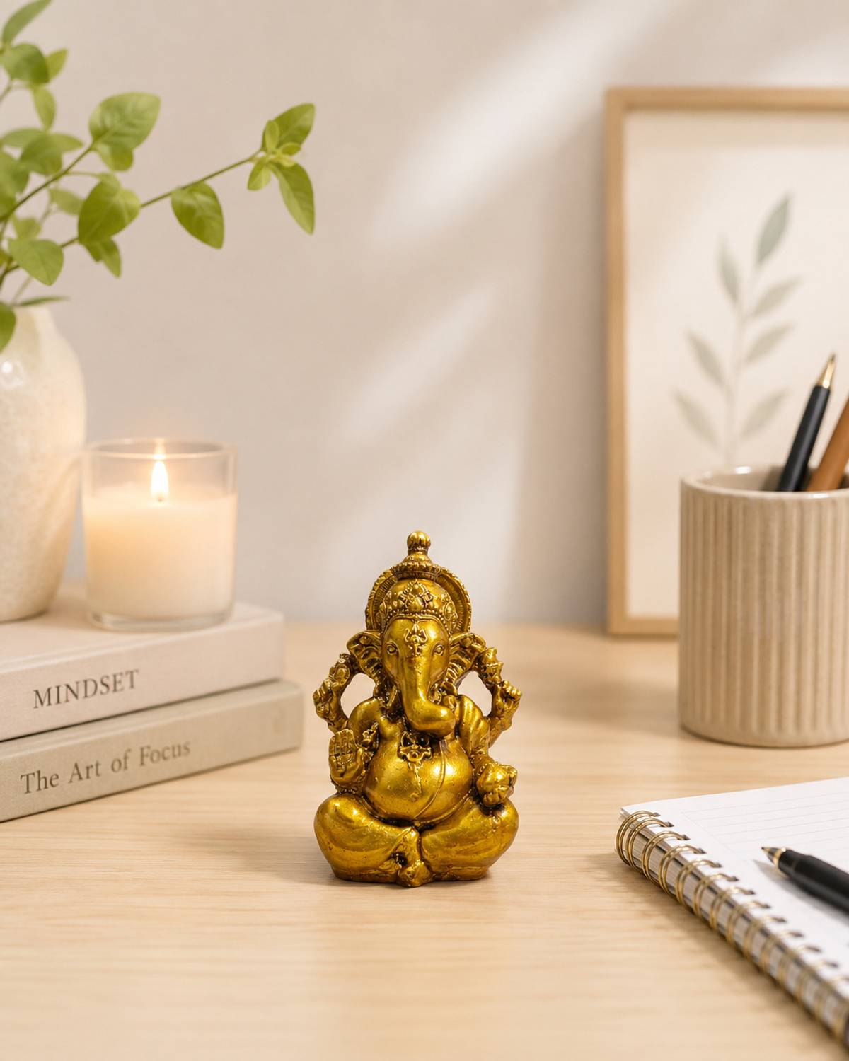 MRtales Golden Ganesha Idol for Pooja, Car Dashboard & Office, Ganpati Murti Decorative Showpiece  -  11 cm