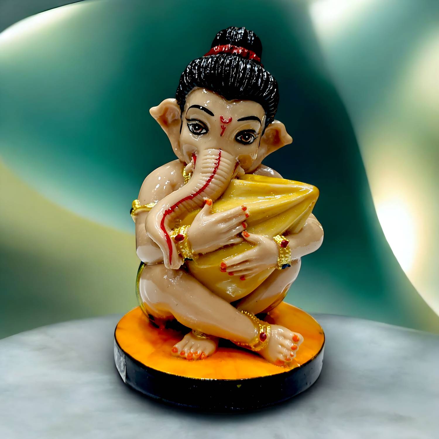 DecorNx Bal Ganesha Idol | Baby Ganpati Murti with Modak Plate Decorative Showpiece  -  12 cm