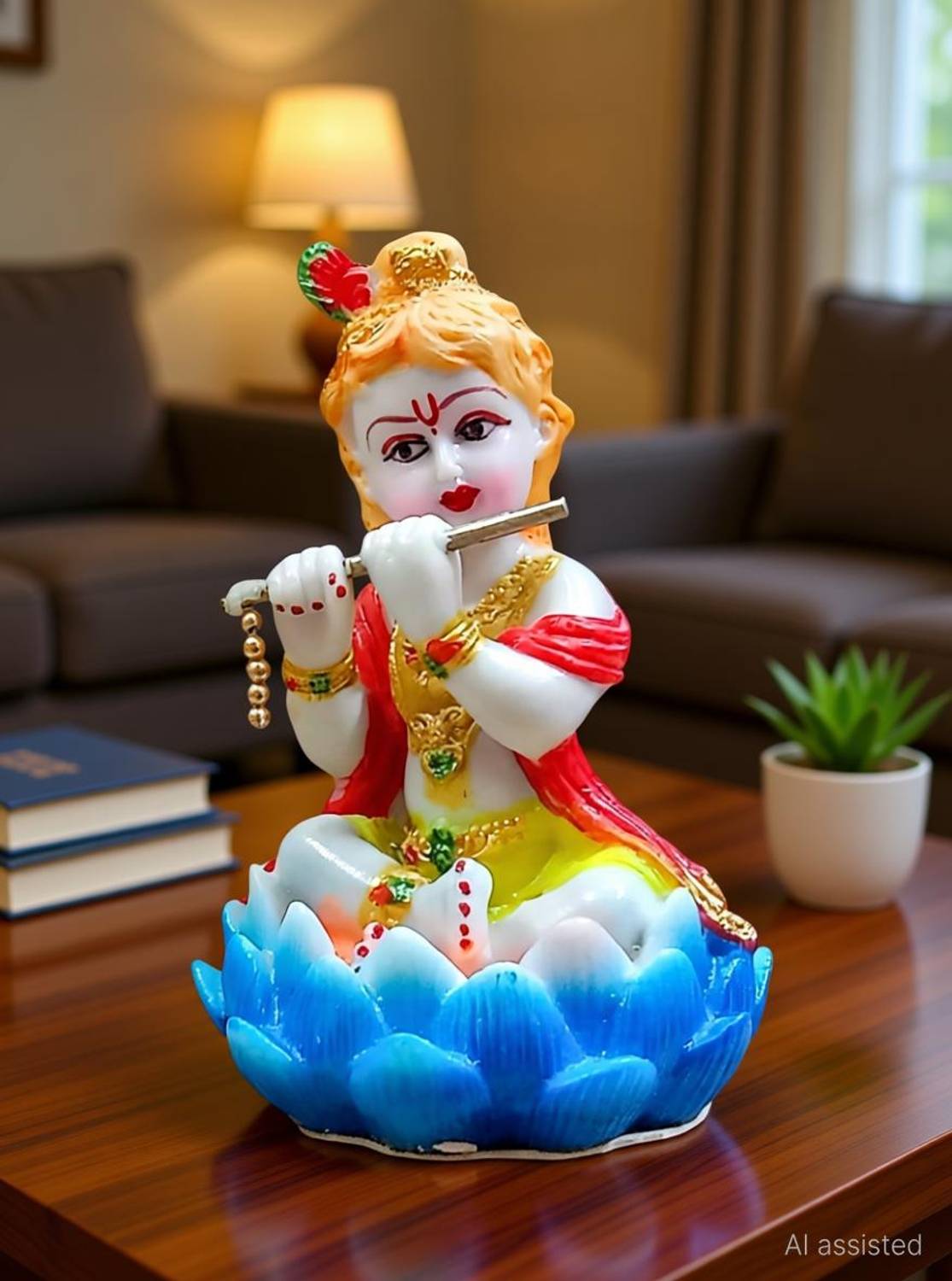 ATUT Kamal Krishna idol || Unbreakable || Medium-sized || Home Temple and Decor || Decorative Showpiece  -  14 cm