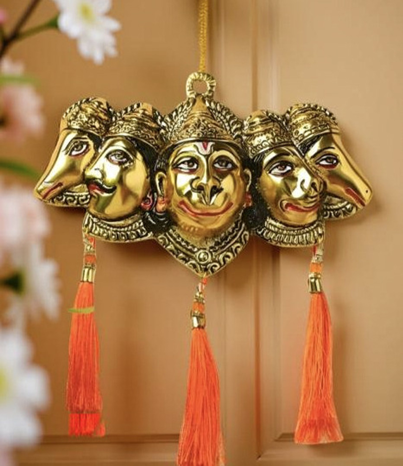 Image of LAXA Vastu Shanti Panchmukhi Hanuman Ji Idol (Golden, Metal) Decorative Showpiece - 18 cm