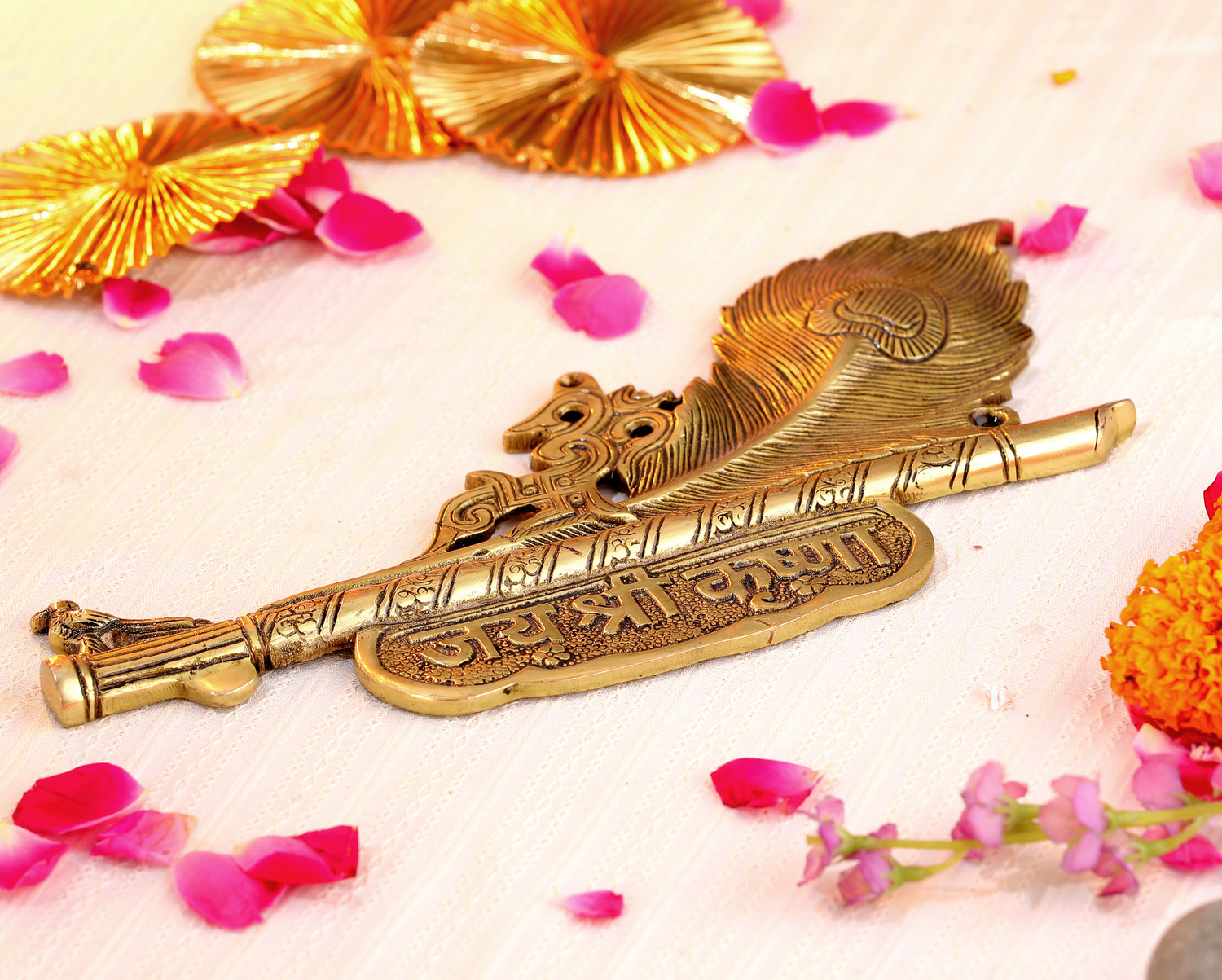 Image of Mla's Decor Krishna Morpankh Brass Wall Hanging Decorative Showpiece - 5 cm