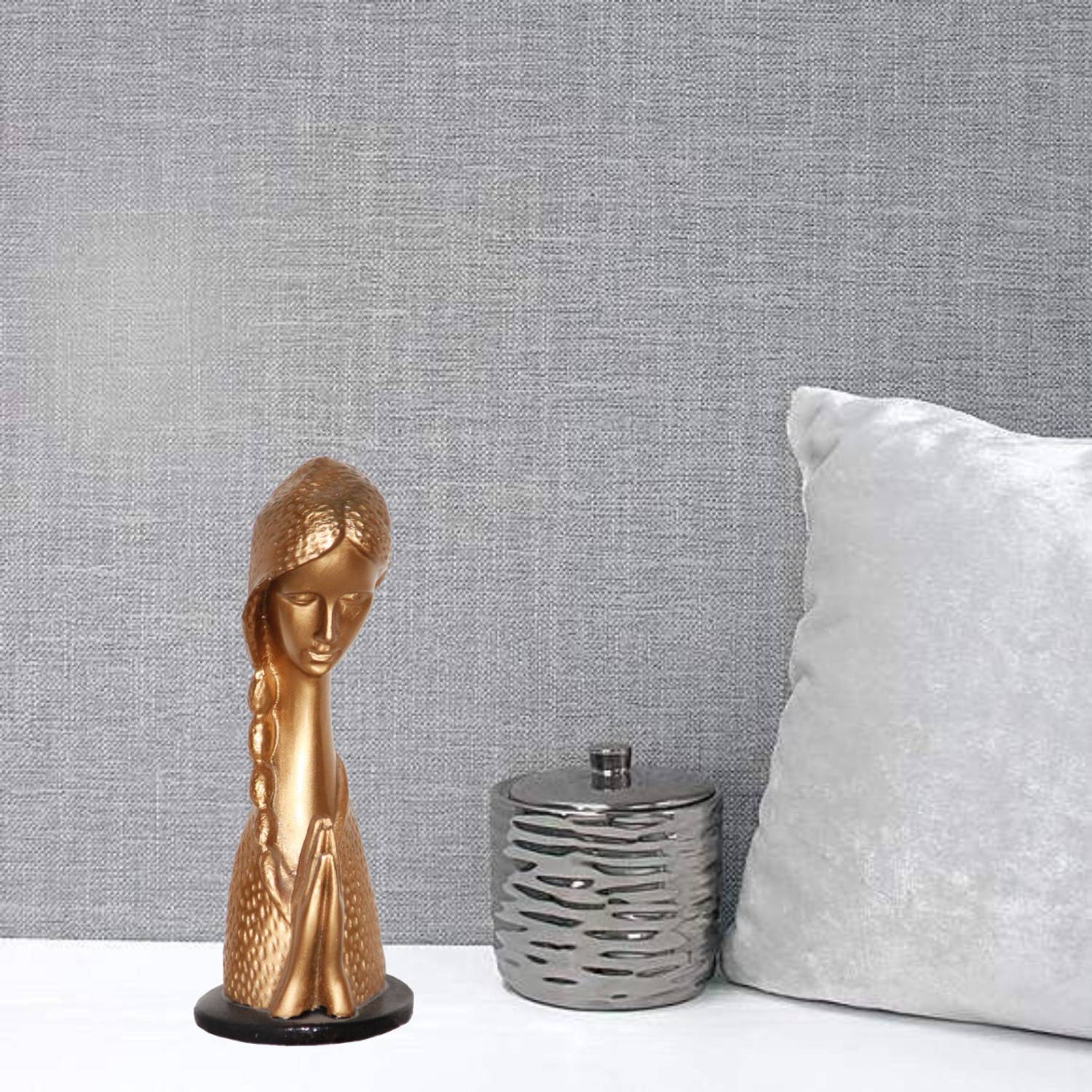 BECKON VENTURE Handicrafts Resin Welcome Lady Statue For Living Room|Gift Items|Statue Gift| Decorative Showpiece  -  22 cm