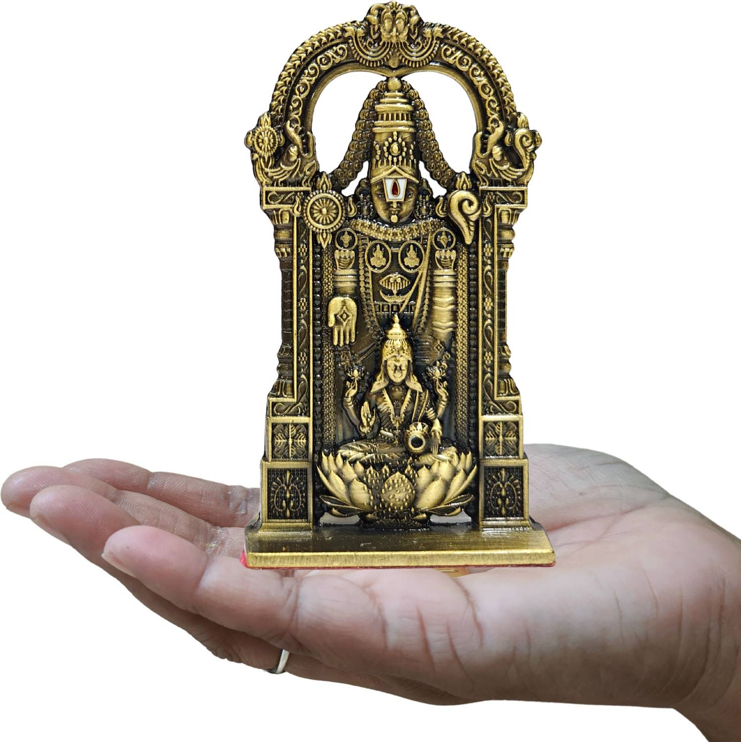 aalayam selveer Tirupati Balaji With Lakshmi Car Dashboard (Brass Colour) Lakshmi Venkateswara Decorative Showpiece - 10 cm