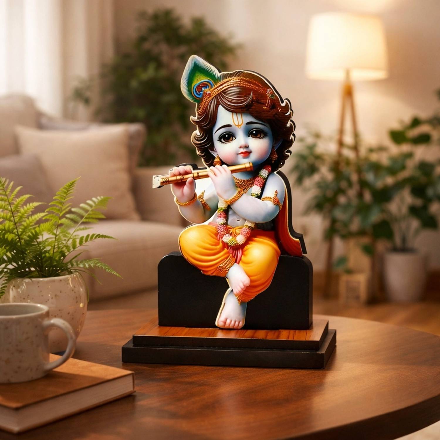 Adiguru Decorative Bal Krishna MDF Cutout Idol for Car, Desk & Gift Use Decorative Showpiece  -  10 cm