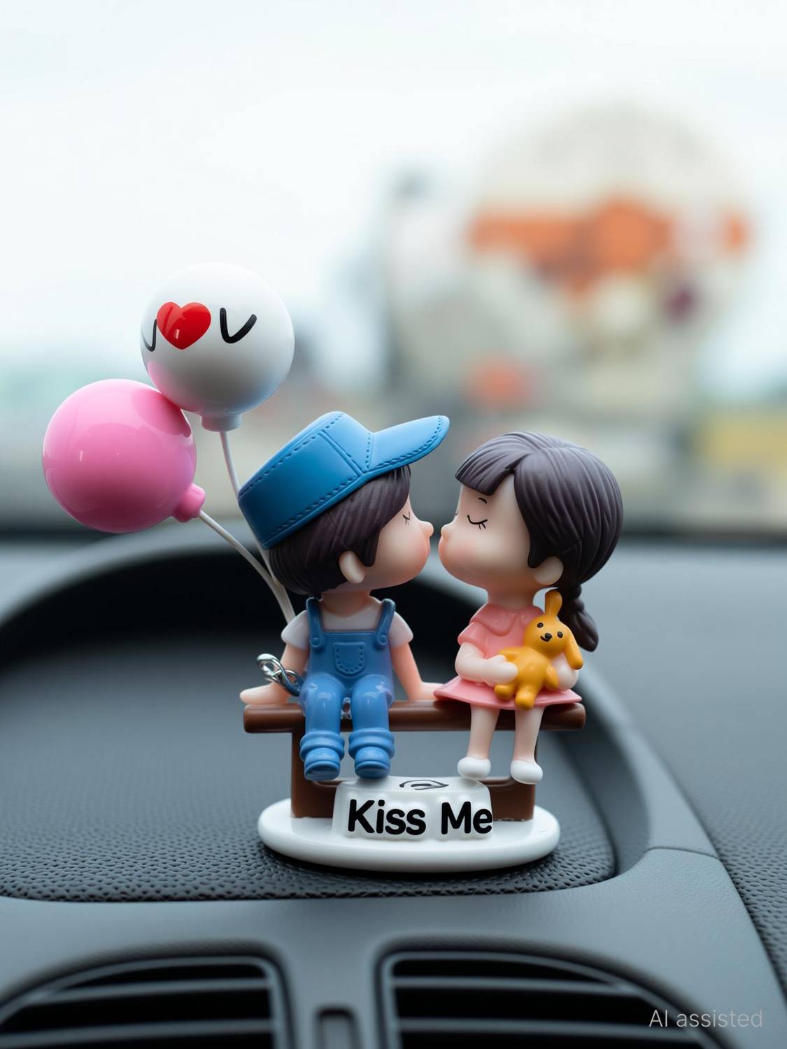 ASTRAMART Kissing Couple with Balloons as a Toy, Keychain and Showpiece Decorative Showpiece  -  8 cm