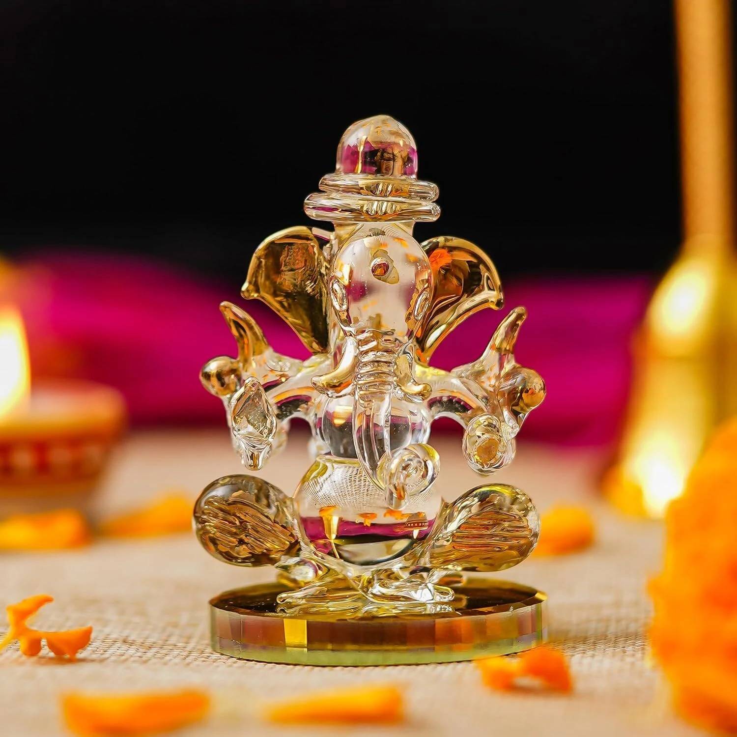 ZenCrafts Premium Dubble Side Crystal Ganesha Statue Decorative Showpiece,Ganesha Murti Decorative Showpiece - 8 cm