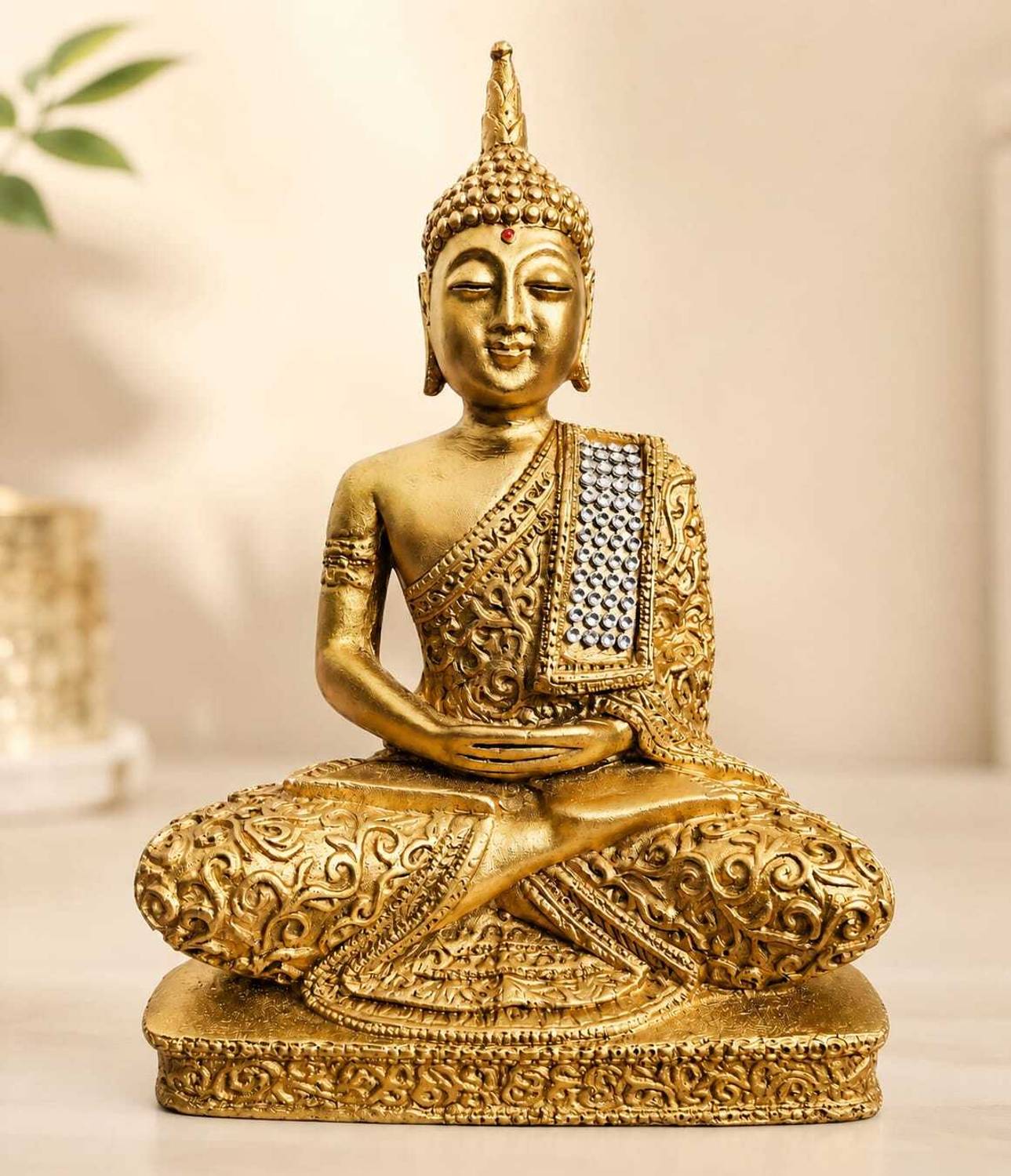 Brass Jewels Buddha Decorative Showpiece  -  25 cm