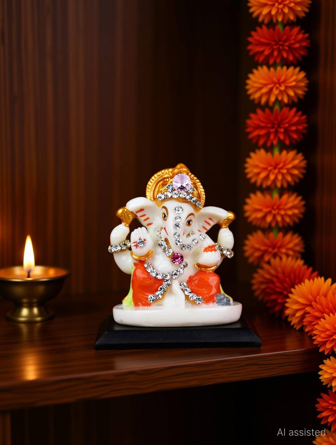 KRITILIFE Lord Ganesha Statue 2.5 Inch for Car, Office, Table Décor| Ganpati Small Idol Decorative Showpiece  -  7 cm