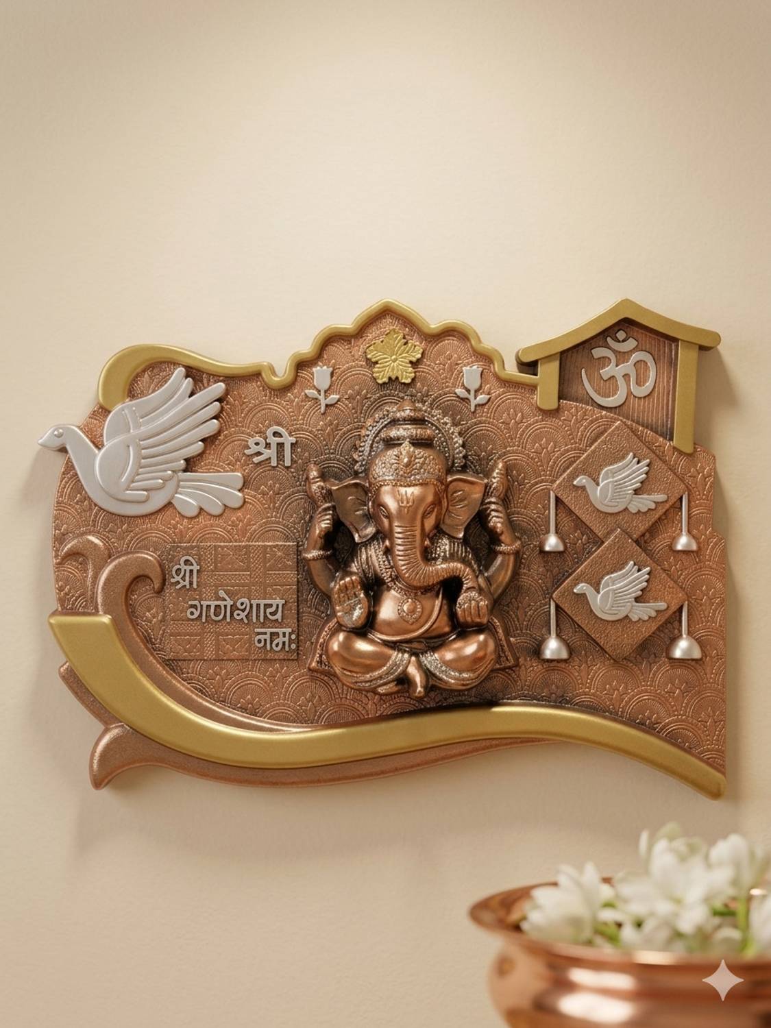 VCGOLD Ganpati Wall Hanging for Home Decoration | Spiritual Panel Decorative Showpiece - 24 cm
