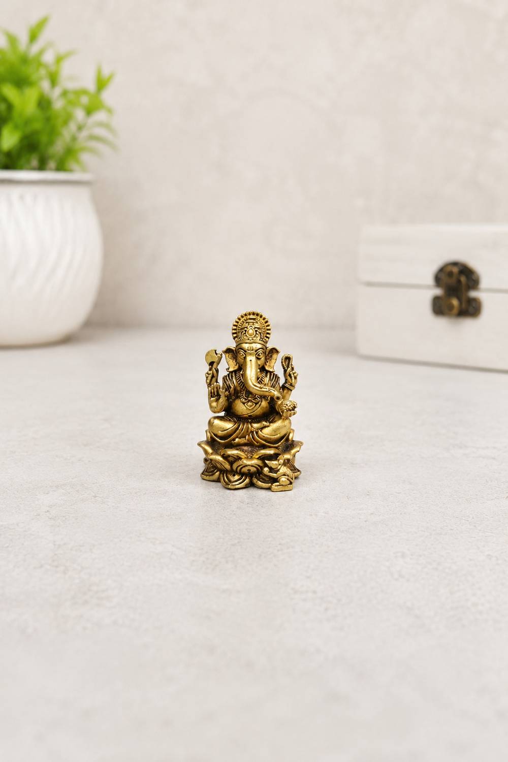 Brass Ganesh Idol Decorative Showpiece - 4 cm