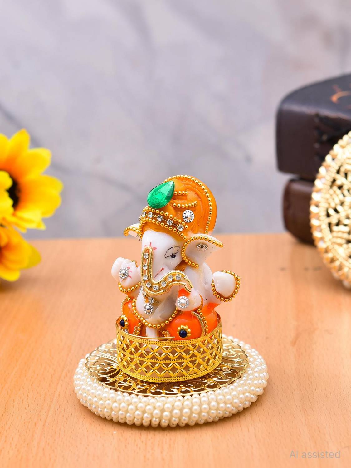 UniqueArt Lord Ganesha Idol Figurine Showpiece Hindu Polyresin Car Dashboard Decorative Showpiece - 8.75 cm