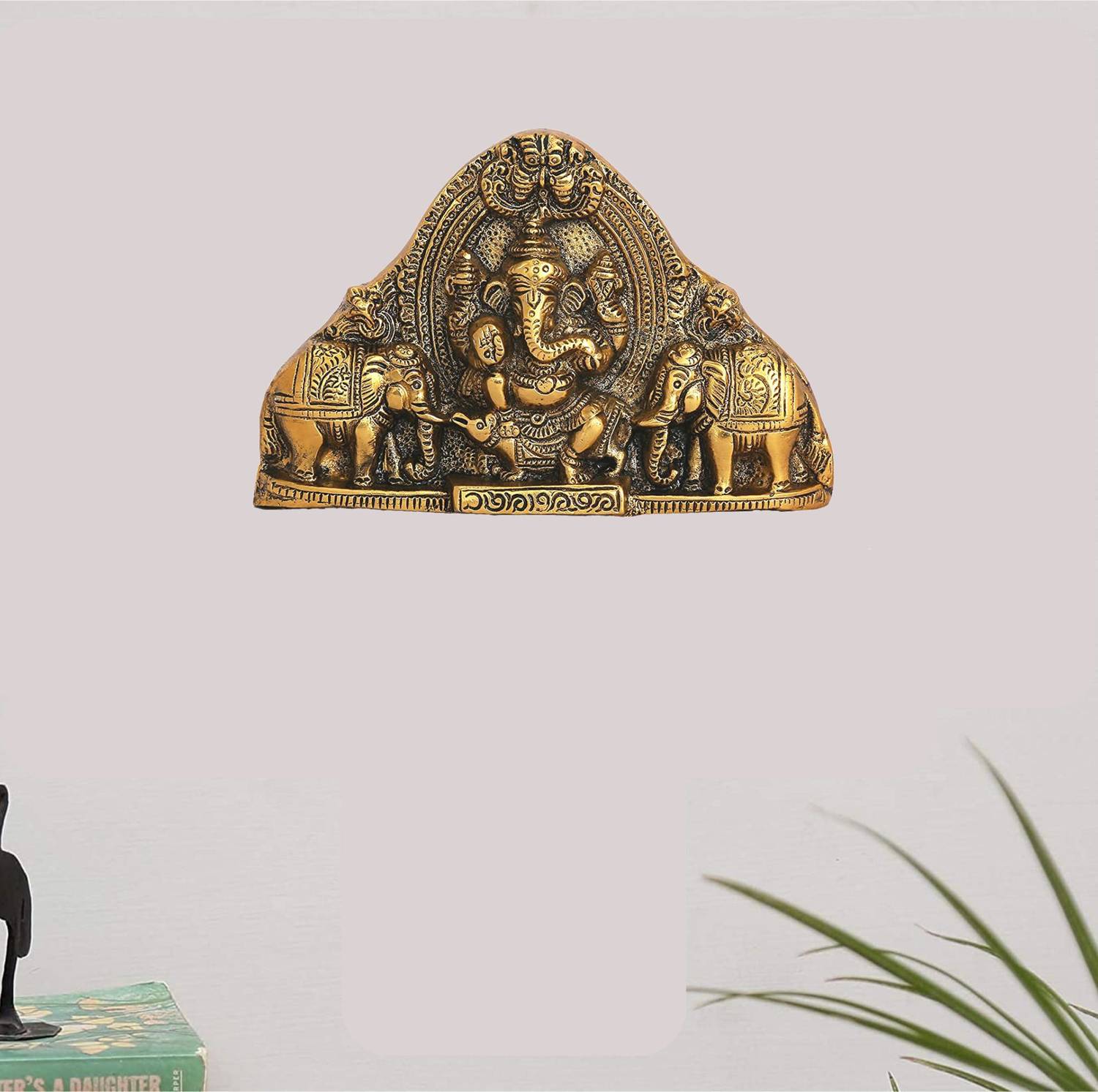 KridayKraft Ganesh Wall Hanging with Elephants for Door Entrance Decorative Showpiece - 12 cm