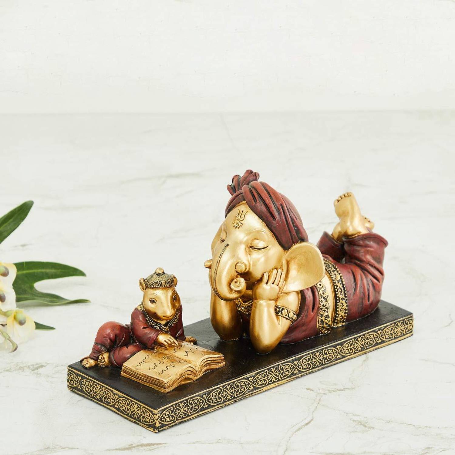 VIVARS CRAFT Polyresin Alpana Ganesha with Mouse Figurine Decorative Showpiece - 11 cm