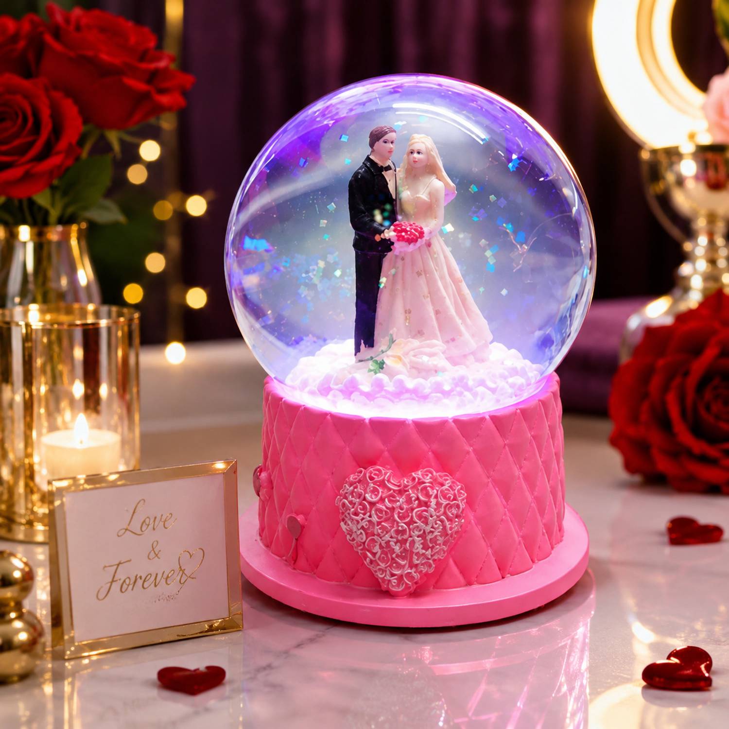 babliduggu Colour Changing Light Premium Couple Snow Globe Showpiece Decorative Showpiece - 10 cm