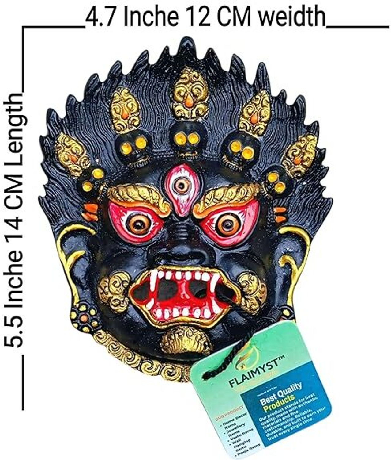 Image of FLAIMYST kirtimukha for Home | Kirtimukha Vastu Raksha Kavach Decorative Showpiece - 14 cm (Aluminium, Black)