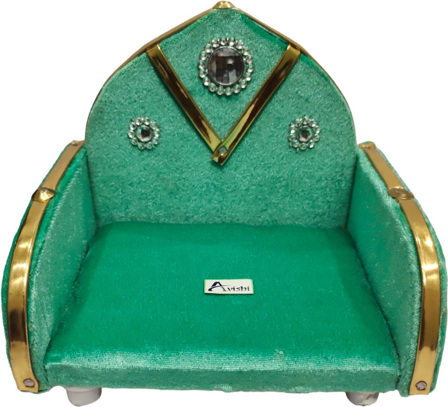 Avishi Singhasan for Krishna Wooden Laddu Gopal Velvet Singhasan for Pooja Mandir Decorative Showpiece  -  12 cm