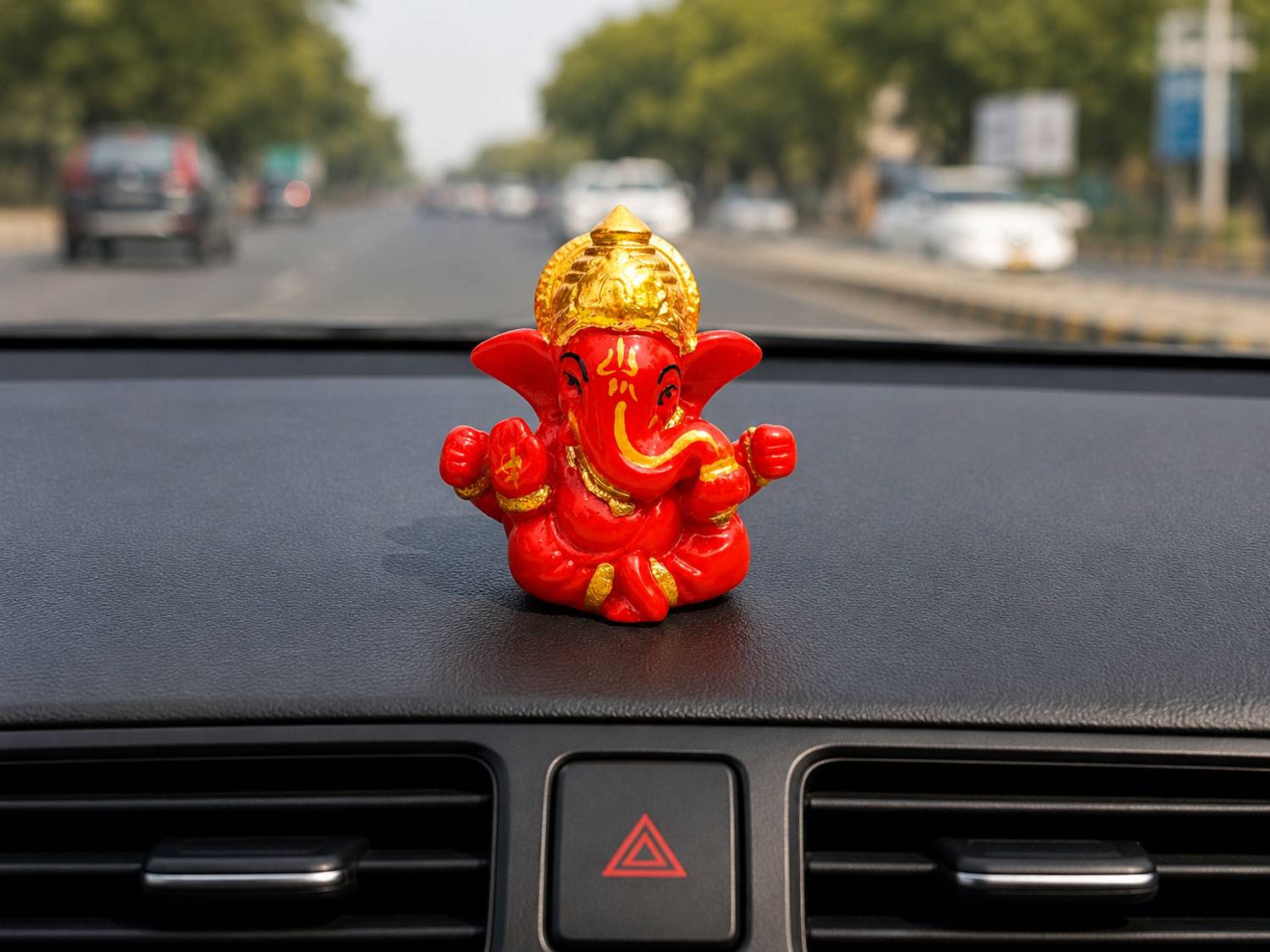 SVGG DECORS Mini Sindoori Ganpati Idol for Car Dashboard Home Temple Decor Gift Decorative Showpiece  -  6 cm