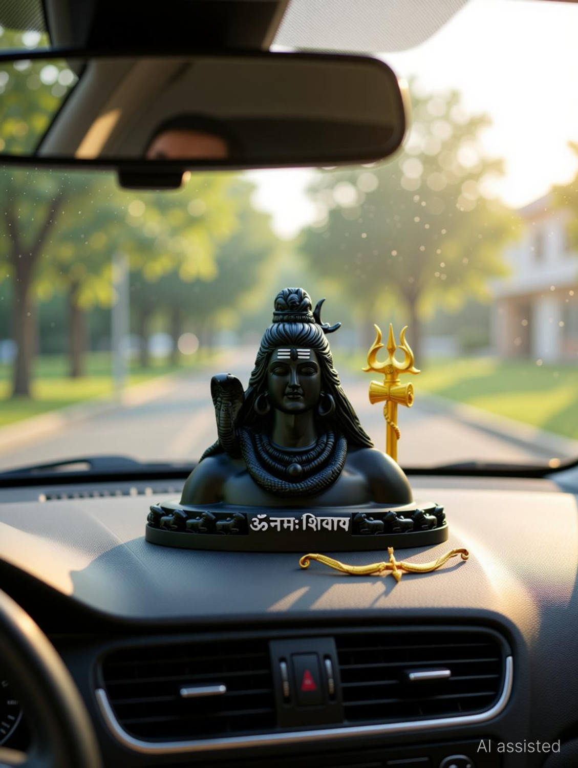 Image of shyam lalla handicraft Shiv Ji Murti with Brass Trishul | Car Dashboard Decoration Idol Decorative Showpiece - 9 cm