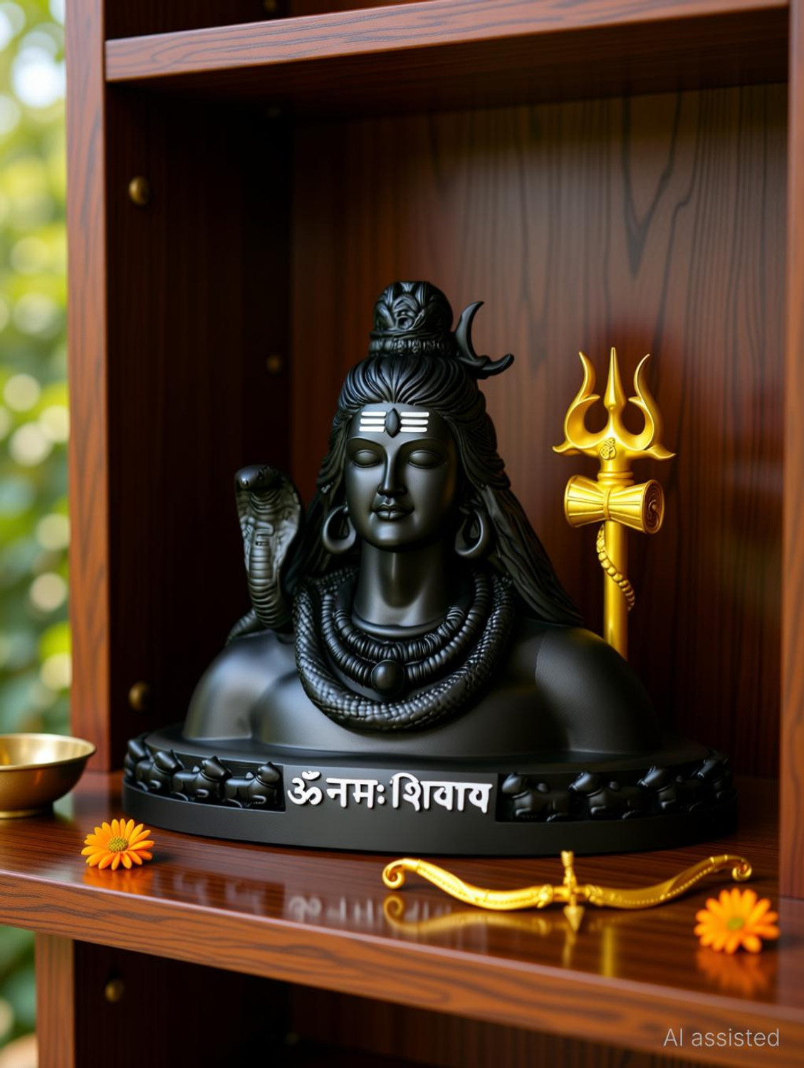 Image of shyam lalla handicraft Shiv Ji Murti with Brass Trishul | Car Dashboard Decoration Idol Decorative Showpiece - 9 cm